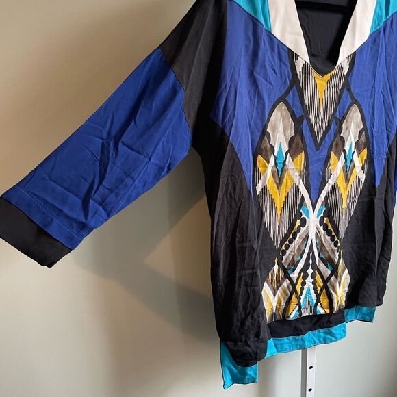 Parakian Paris Blue & Black Colorful Long Sleeve Tunic - Picture 3 of 5